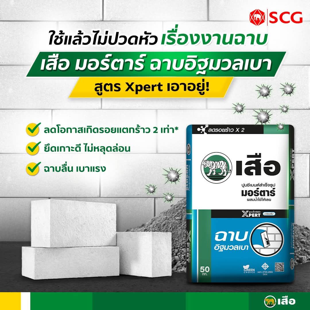 ปูนฉาบอิฐมวลเบา เสือมอร์ตาร์แพลทินัม Xpert  50 กก.