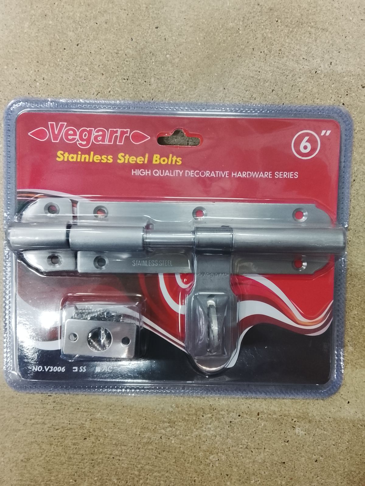 กลอนแสตนเลส 6" V3006 SS  วีก้า