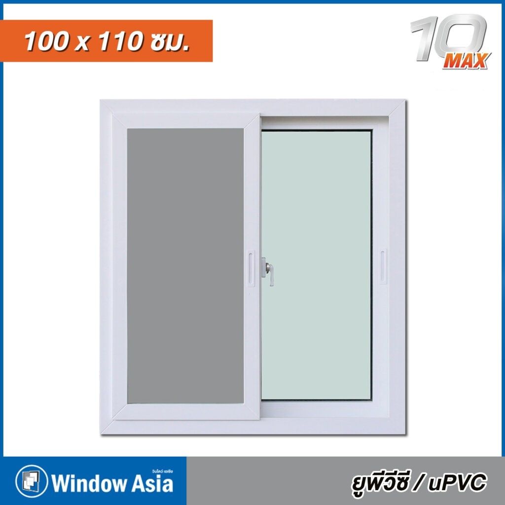 หน้าต่าง UPVC  2 ช่อง Window Asia สีขาว บานเลื่อน + มุ้ง 100*110 MARK08