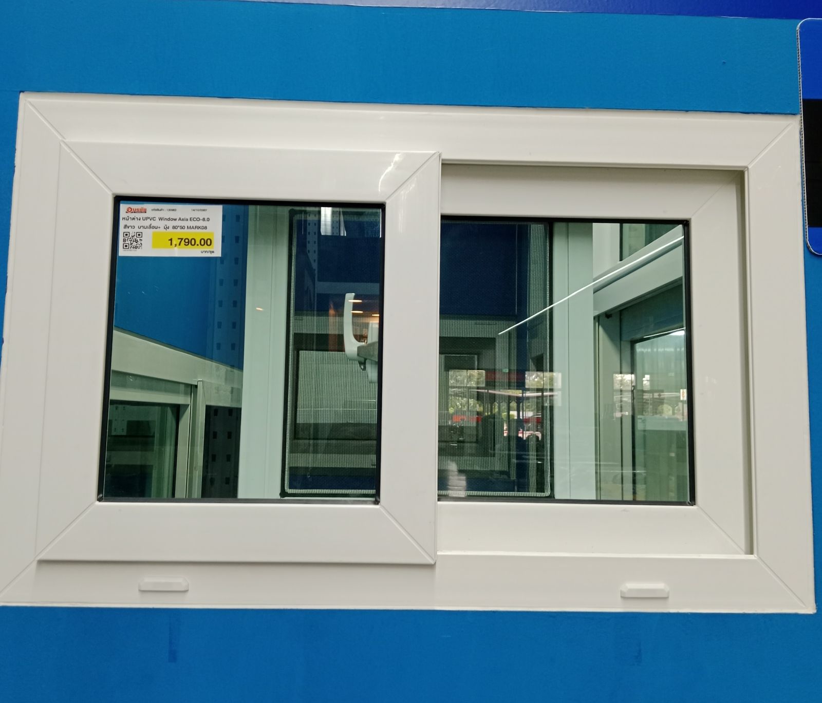 หน้าต่าง UPVC  Window Asia ECO-8.0 สีขาว บานเลื่อน+ มุ้ง 80*50 MARK08