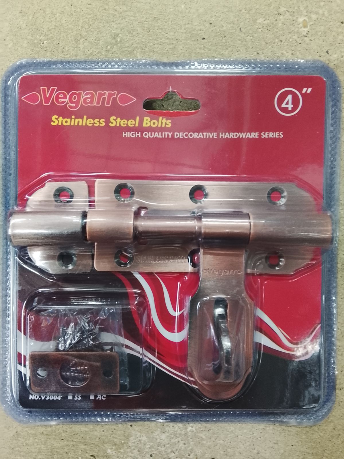 กลอนแสตนเลสรมดำ 4"  V3004 AC  วีก้า