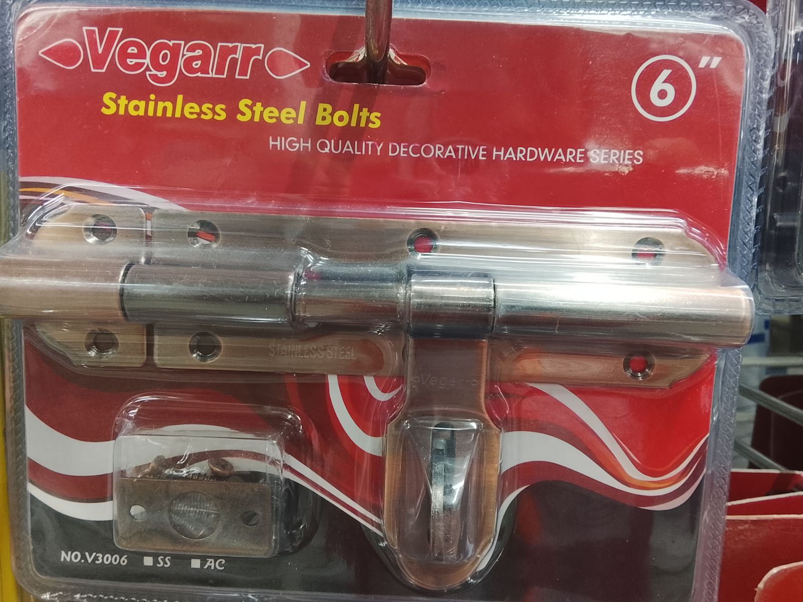 กลอนแสตนเลสรมดำ 6"  V3006 AC  วีก้า