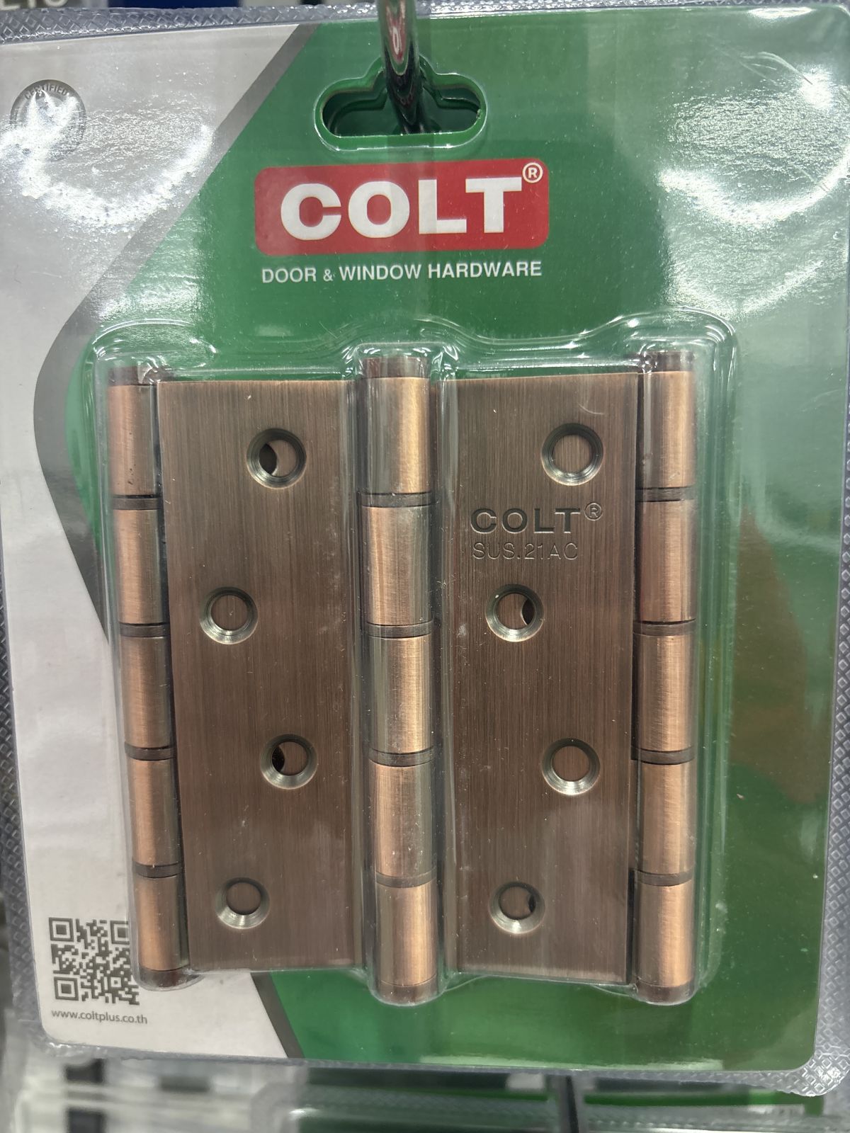 บานพับสแตนเลส รุ่น 21 4"*3" หนา 2 มม. AC (3อัน/แผง) COLT