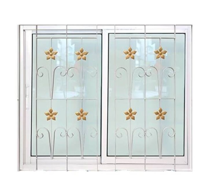 หน้าต่าง อลูมิเนียม 2 ช่อง (ก.ภัทร) สีขาว 122*105 บานเลื่อน+มุ้ง+เหล็กดัด KPA271