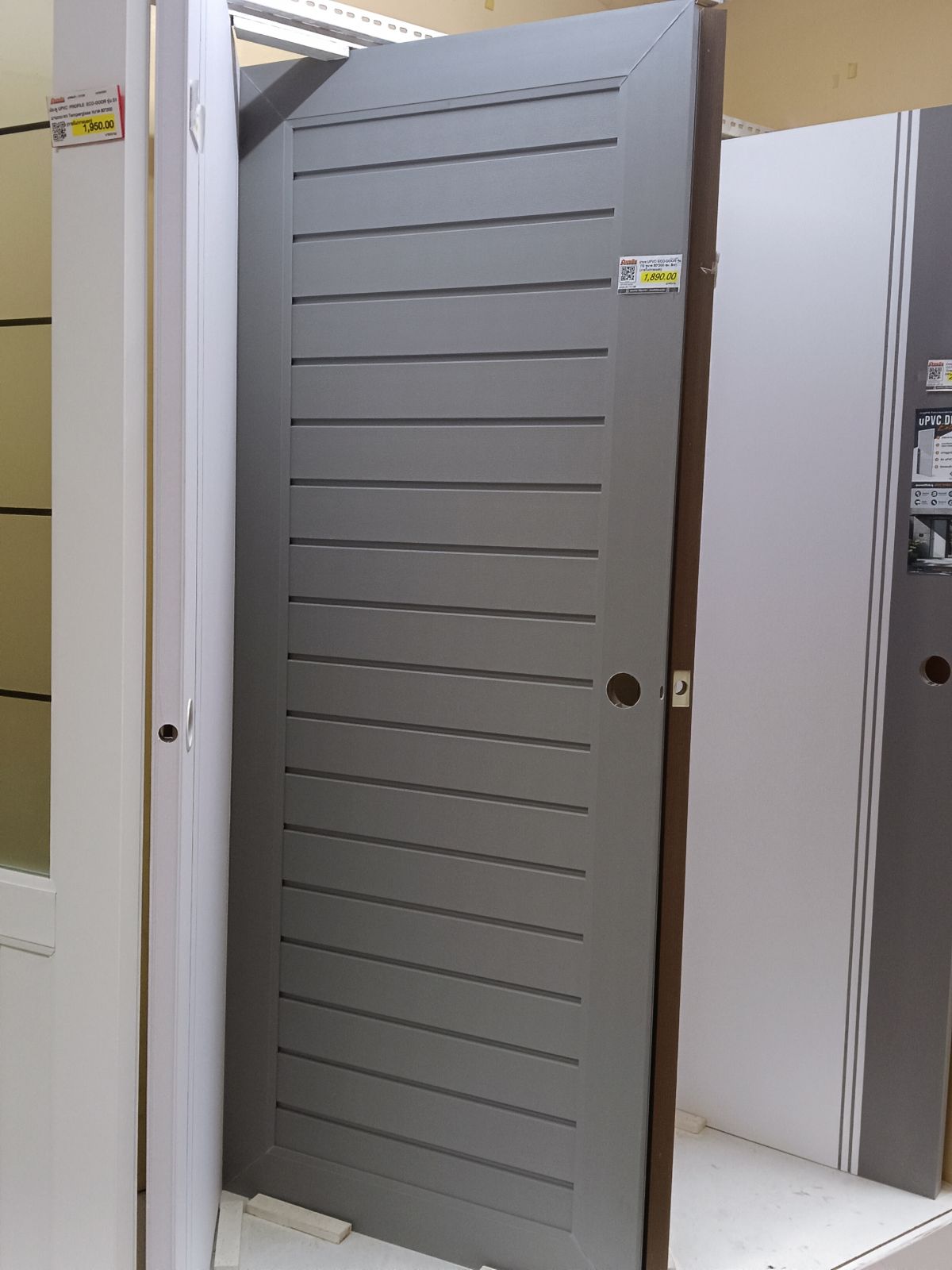 ประตู UPVC ECO-DOOR รุ่น TG ขนาด 80*200 ซม. สีเทา (ภายใน/ภายนอก)