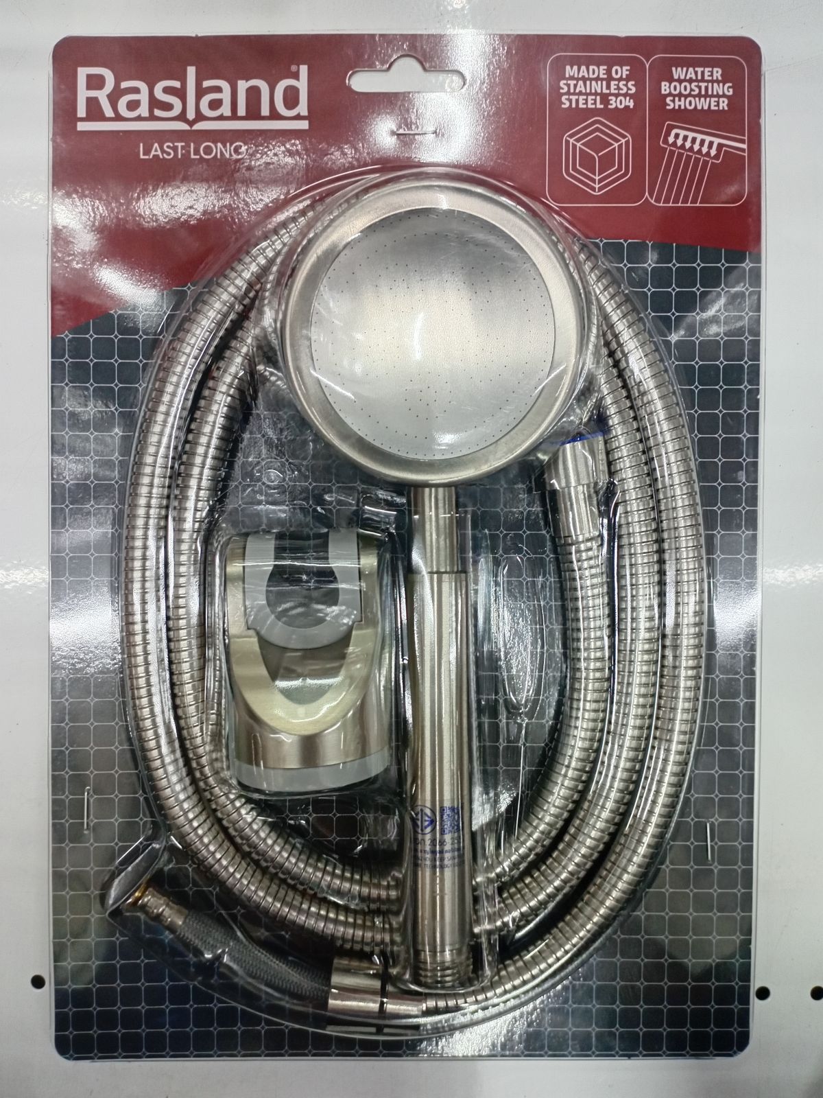 ฝักบัวมือสแตนเลสพร้อมสายและขอแขวน  RASLAND D411-D100