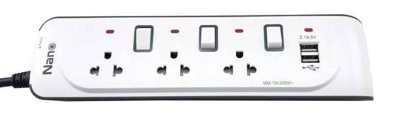 ปลั๊กรางไฟฟ้าป้องกันไฟกระชาก รุ่นUSB 2ช่อง+เต้ารับ 3 ช่องยาว 3m. NN-CES3U