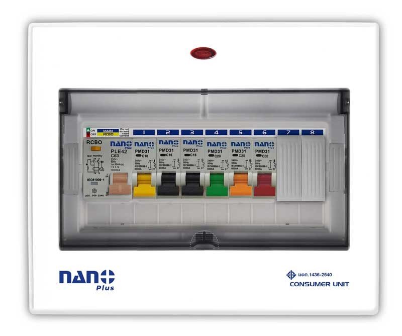 ตู้คอนซูเมอร์ยูนิต NANO กันดูด เมน+8 ช่อง(พร้อม RCBO 63A) NNP-CR63B-08