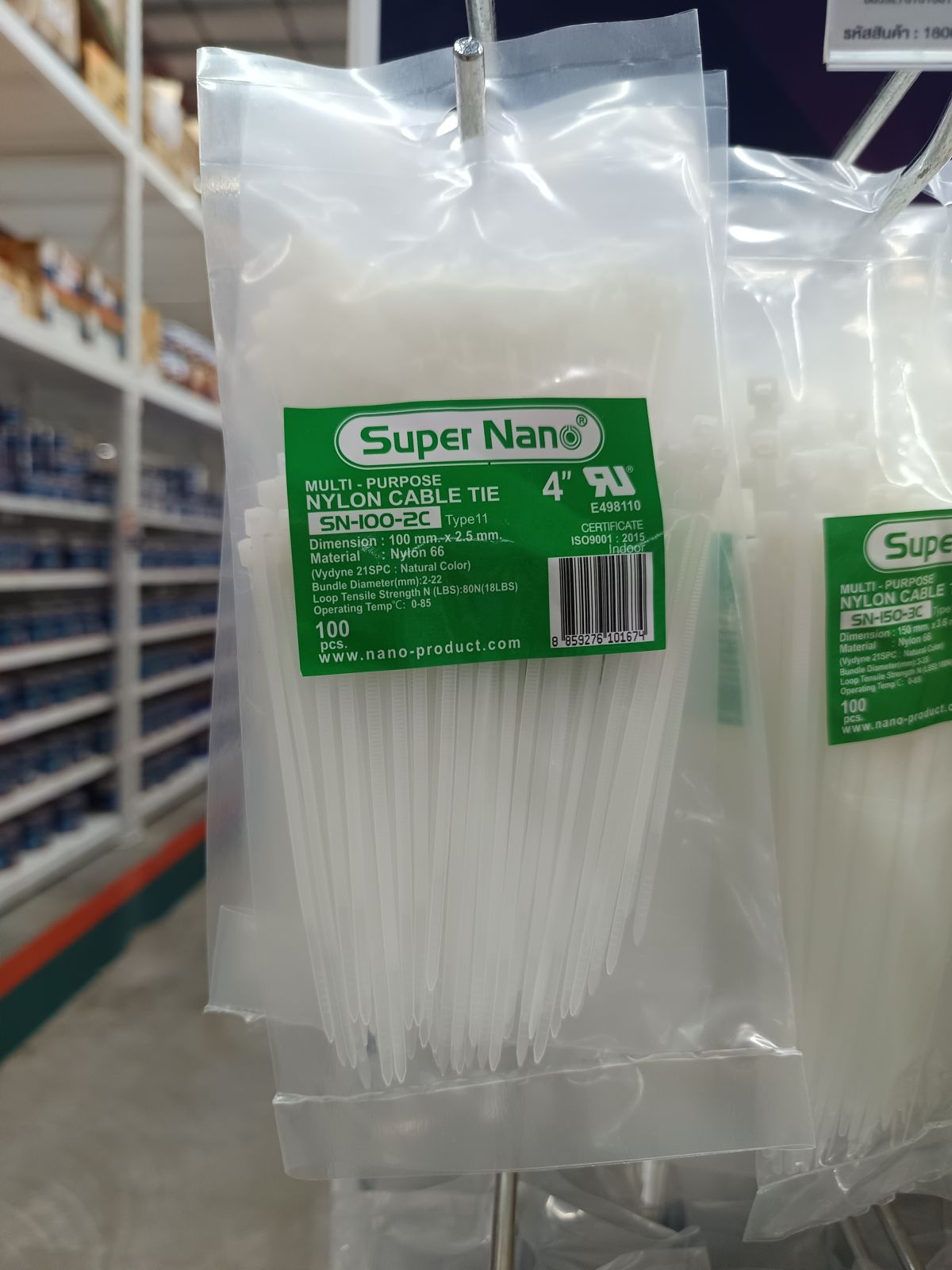 SN-100-2C  เคเบิ้ลไทร์ NANO สีขาว 4 นิ้ว (100/ถุง)