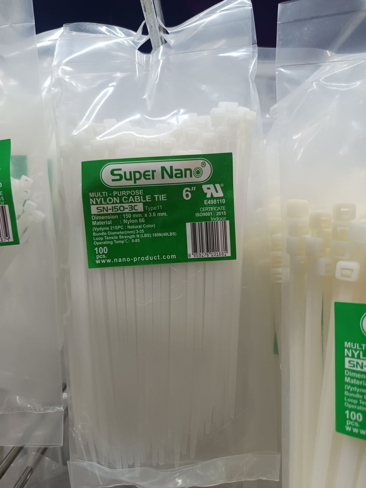 SN-150-3C  เคเบิ้ลไทร์ NANO สีขาว 6 นิ้ว (100/ถุง)