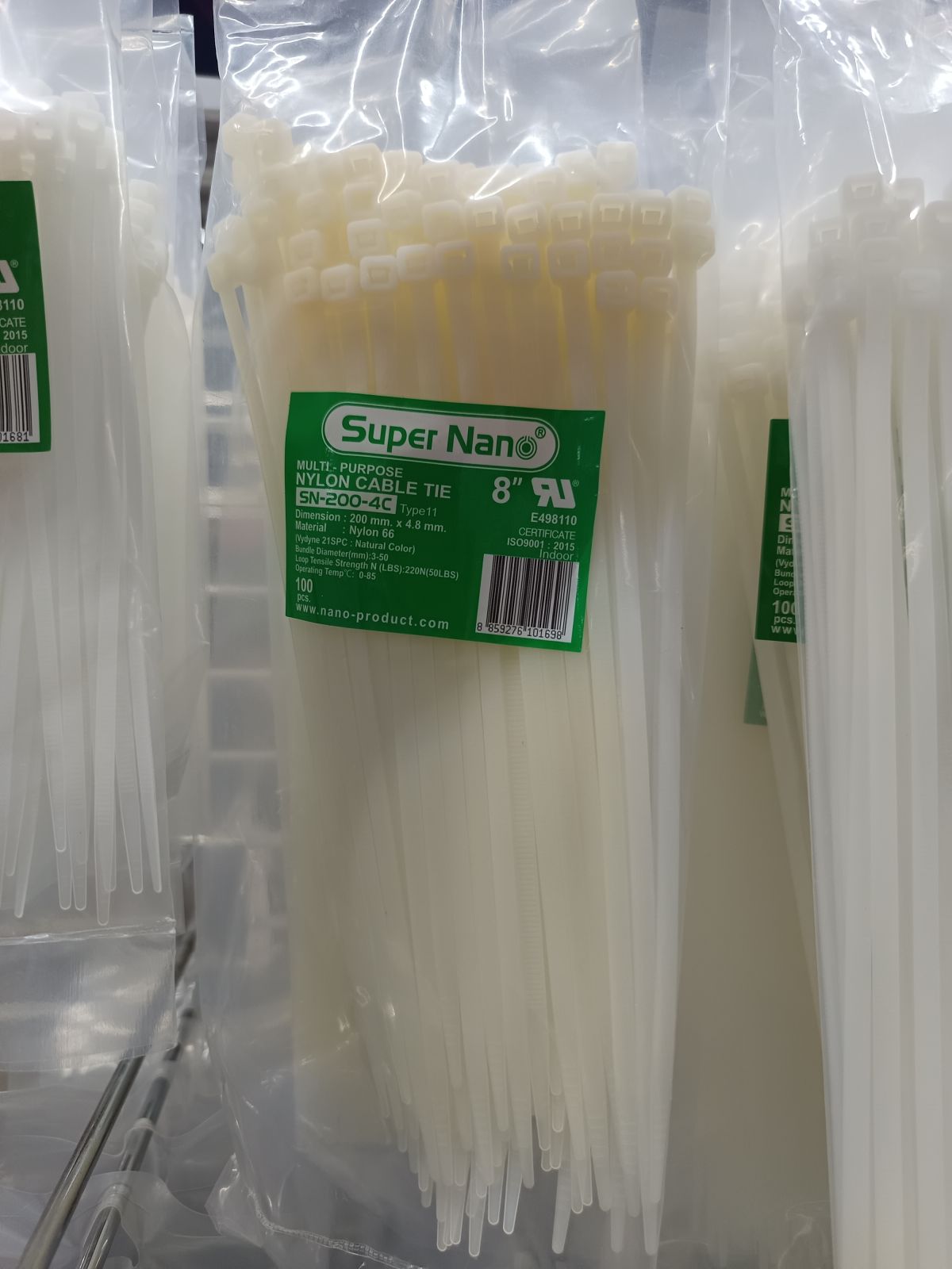 SN-200-4C  เคเบิ้ลไทร์ NANO สีขาว 8 นิ้ว (100/ถุง)