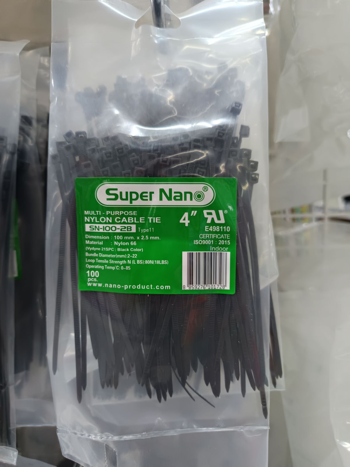 SN-100-2B  เคเบิ้ลไทร์ NANO สีดำ 4 นิ้ว (100/ถุง)