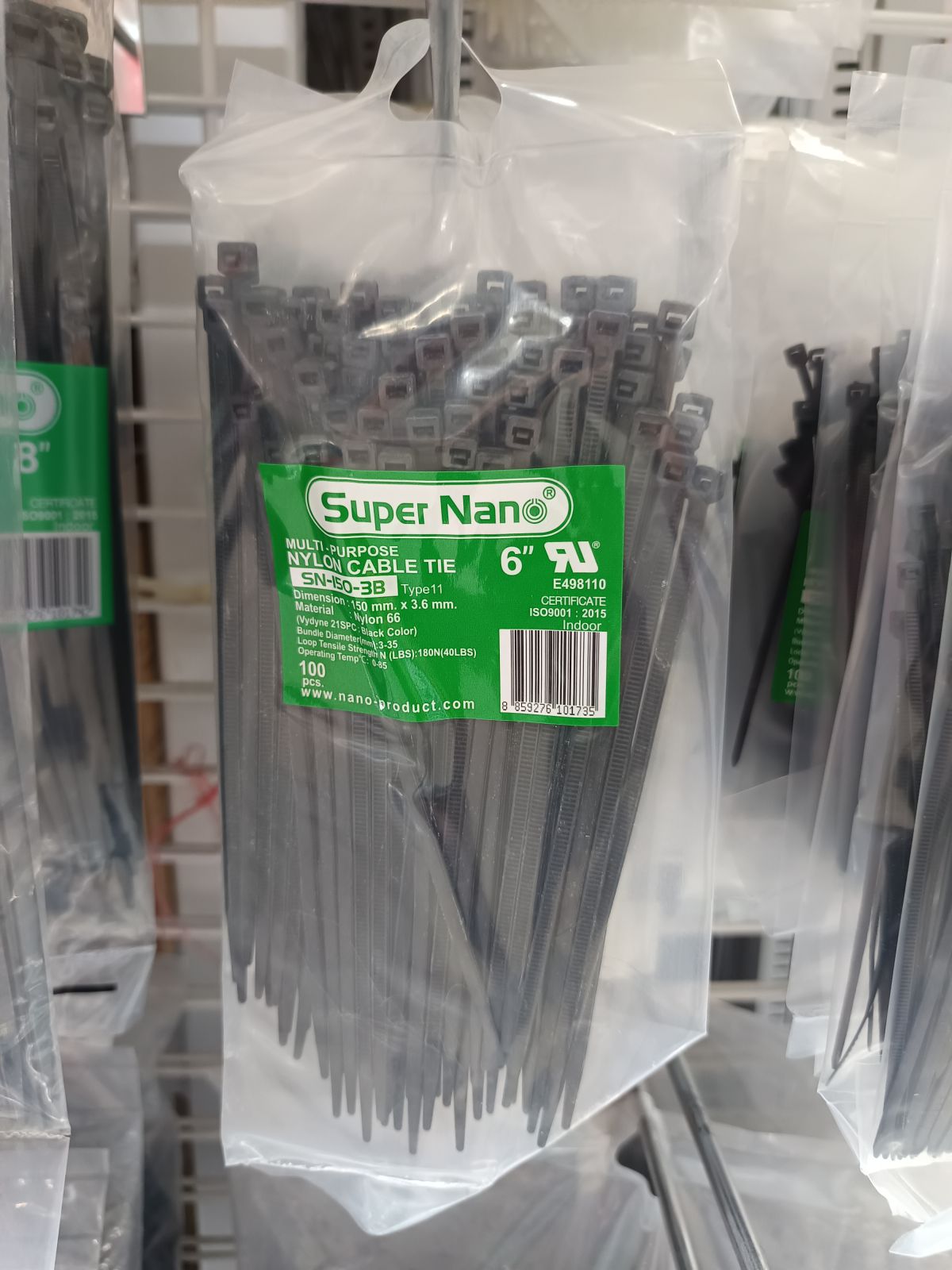 SN-150-3B  เคเบิ้ลไทร์ NANO สีดำ 6 นิ้ว (100/ถุง)