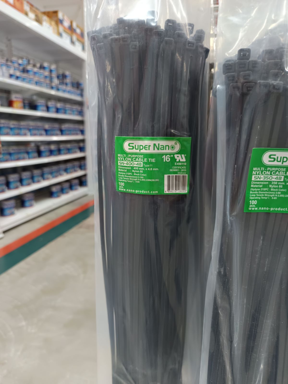 SN-400-4B  เคเบิ้ลไทร์ NANO สีดำ 16 นิ้ว (100/ถุง)