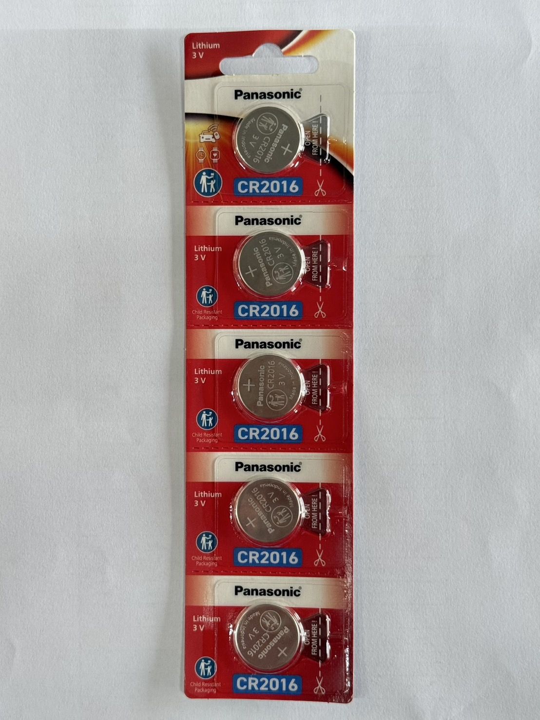 ถ่านลิเธียม 3V  Panasonic รุ่น LITHIUM BUTTON  (แพ็ค 5 ก้อน) 20*1.6 มม CR-2016/5BE