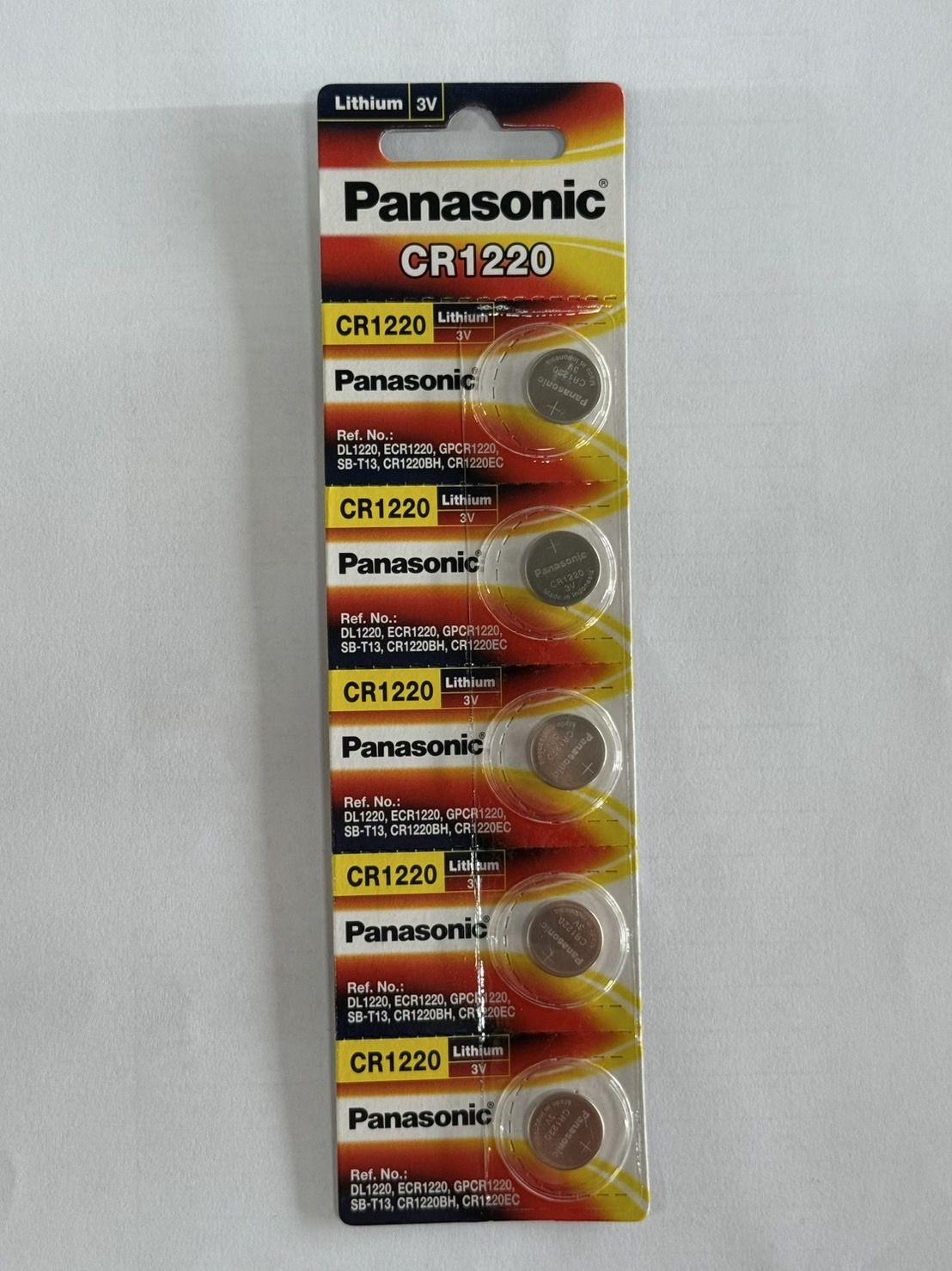 ถ่านลิเธียม 3V Panasonic รุ่น LITHIUM BUTTON  (แพ็ค 5 ก้อน) 12*2.0 มม. CR-1220/5BE