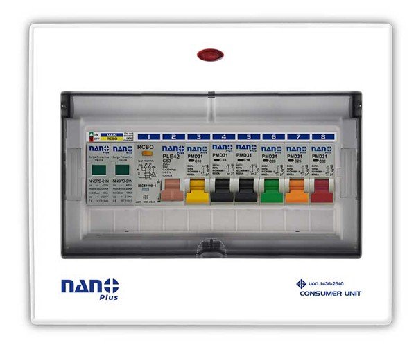 ตู้คอนซูเมอร์ยูนิต NANO กันฟ้าฝ่า (RCBO 63A+6ลูก) NNP63CR-08(SPD)