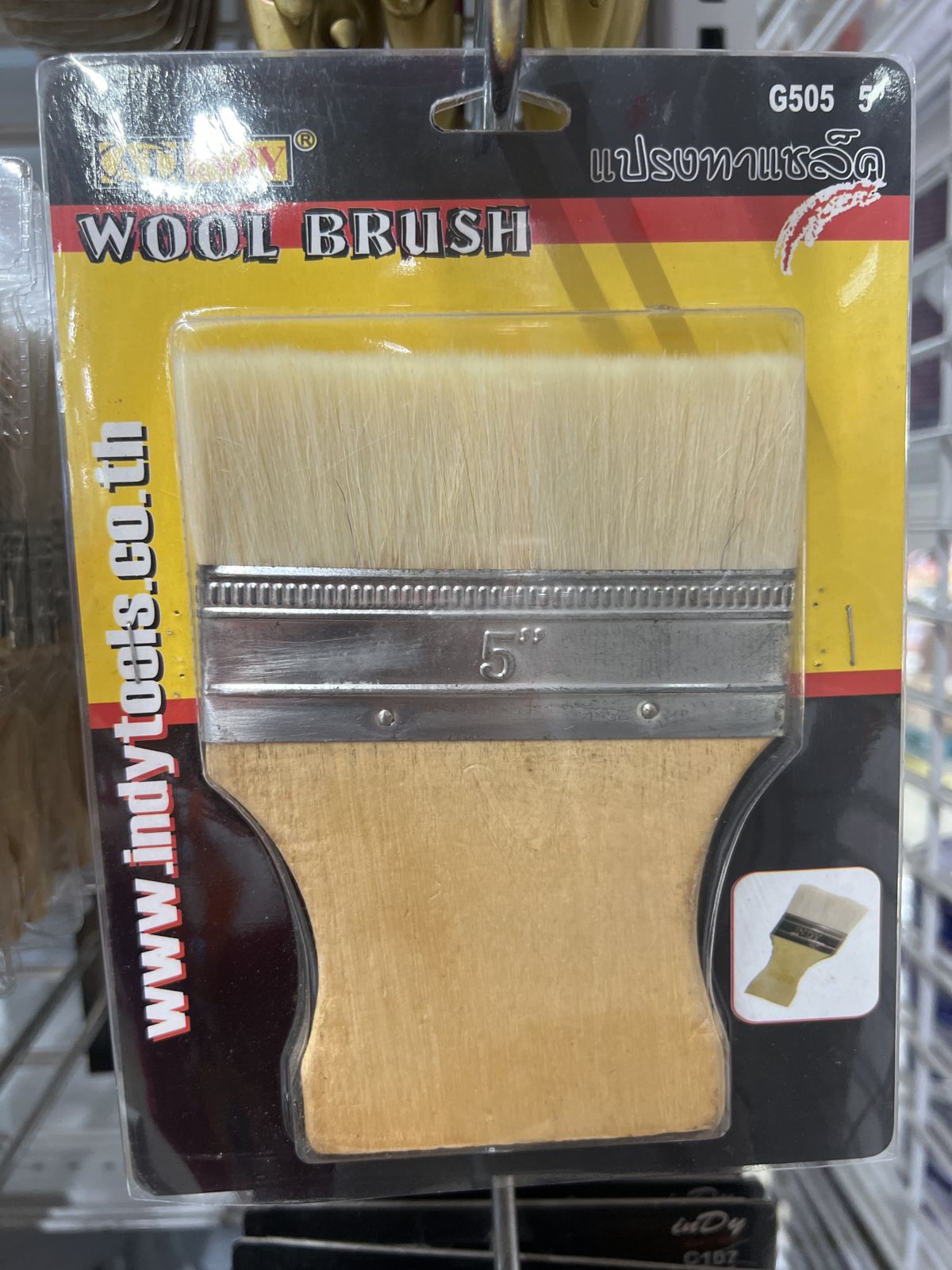 G505 แปรงทาแชล็คด้ามไม้ ขนสัตว์แท้ ขนาด 5" AT INDY