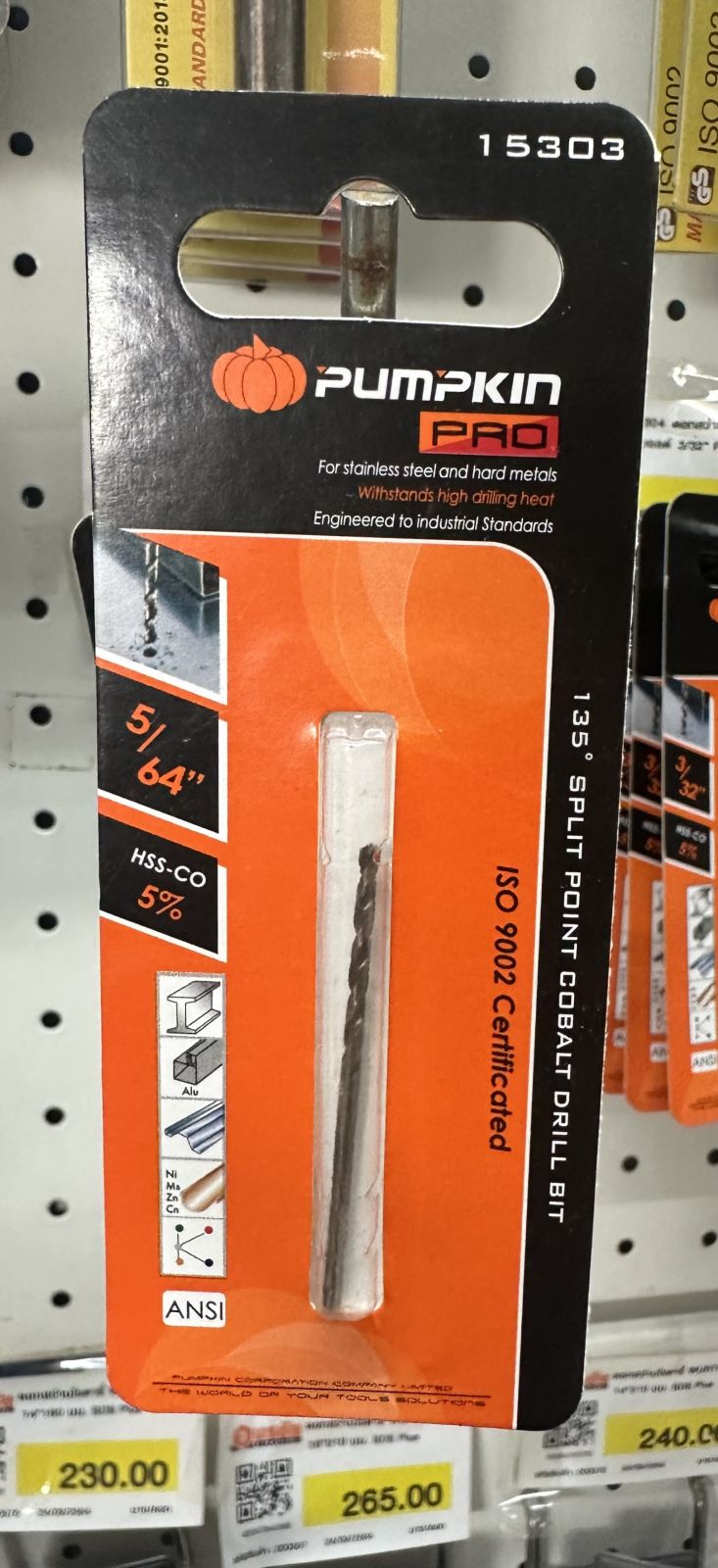 15303  ดอกสว่านเจาะเหล็ก โคบอลด์ 5/64" PUMPKIN