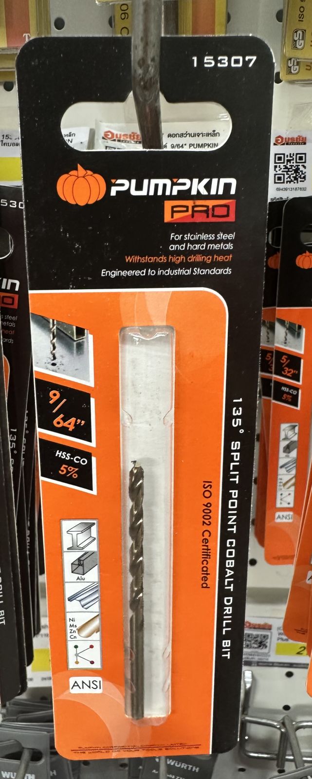 15307  ดอกสว่านเจาะเหล็ก โคบอลด์ 9/64" PUMPKIN