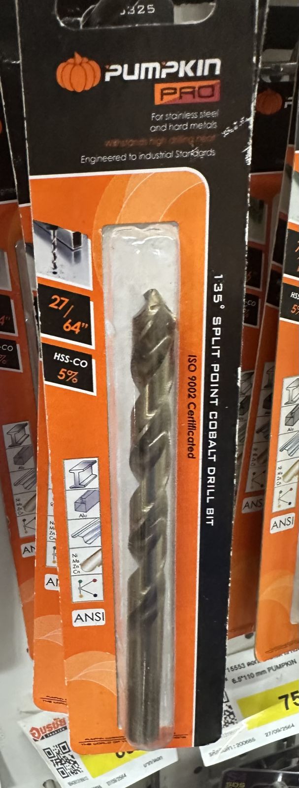 15325  ดอกสว่านเจาะเหล็ก โคบอลด์ 27/64" PUMPKIN