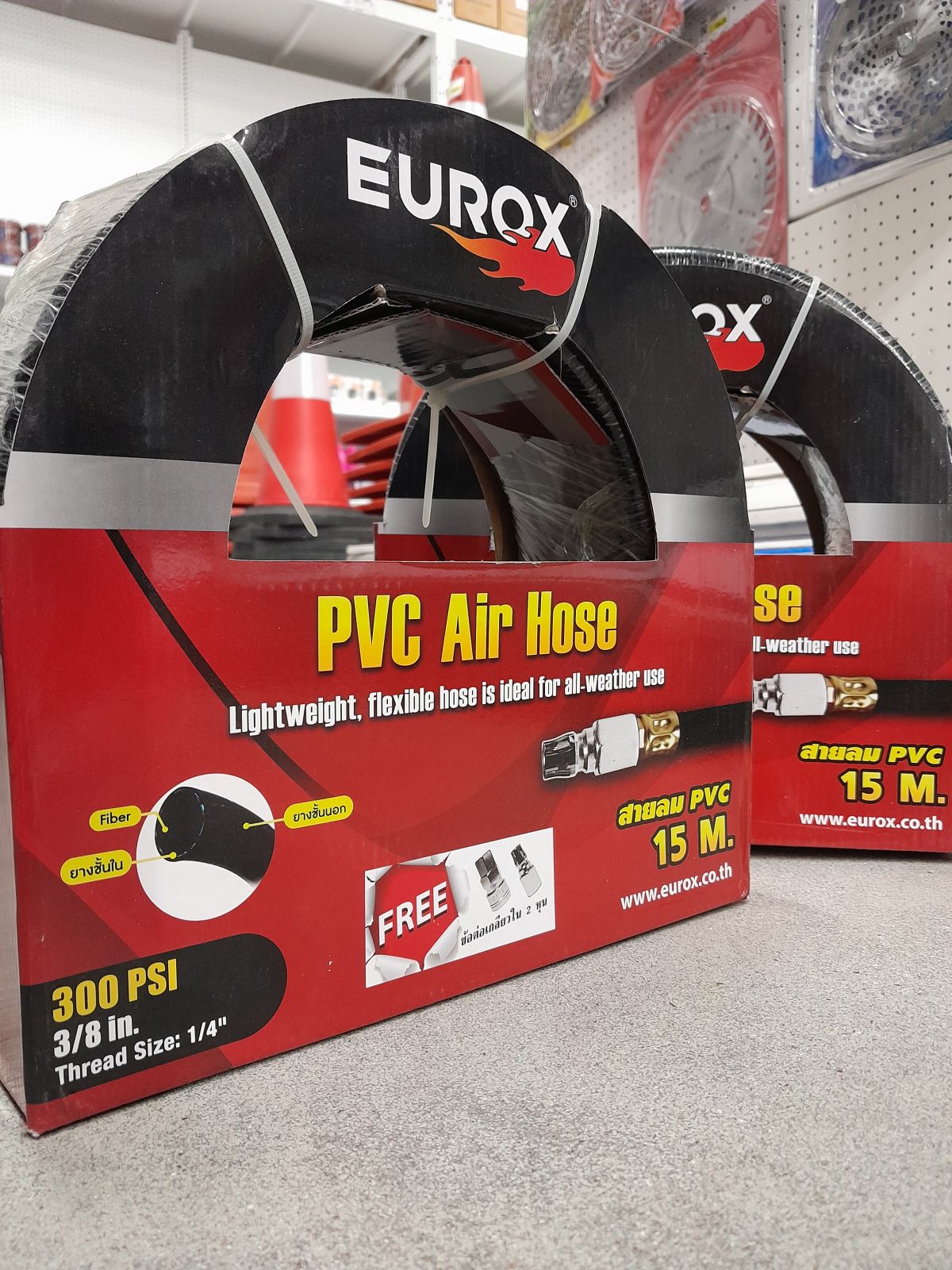 สายลม  PVC พร้อมใช้+สปริง  3/8  15ม. (สีดำ) EUROX