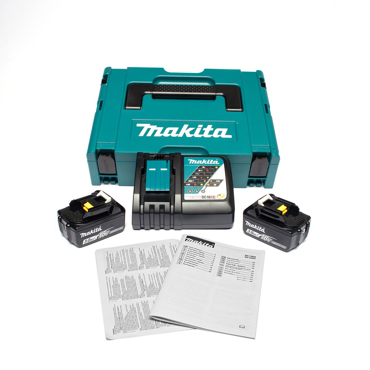 ชุดแบตเตอรี่ makita MKP1RF182+แบต BL1830B 2 ชิ้น+แท่นชาร์จ DC18RC+กล่อง MP196693-0