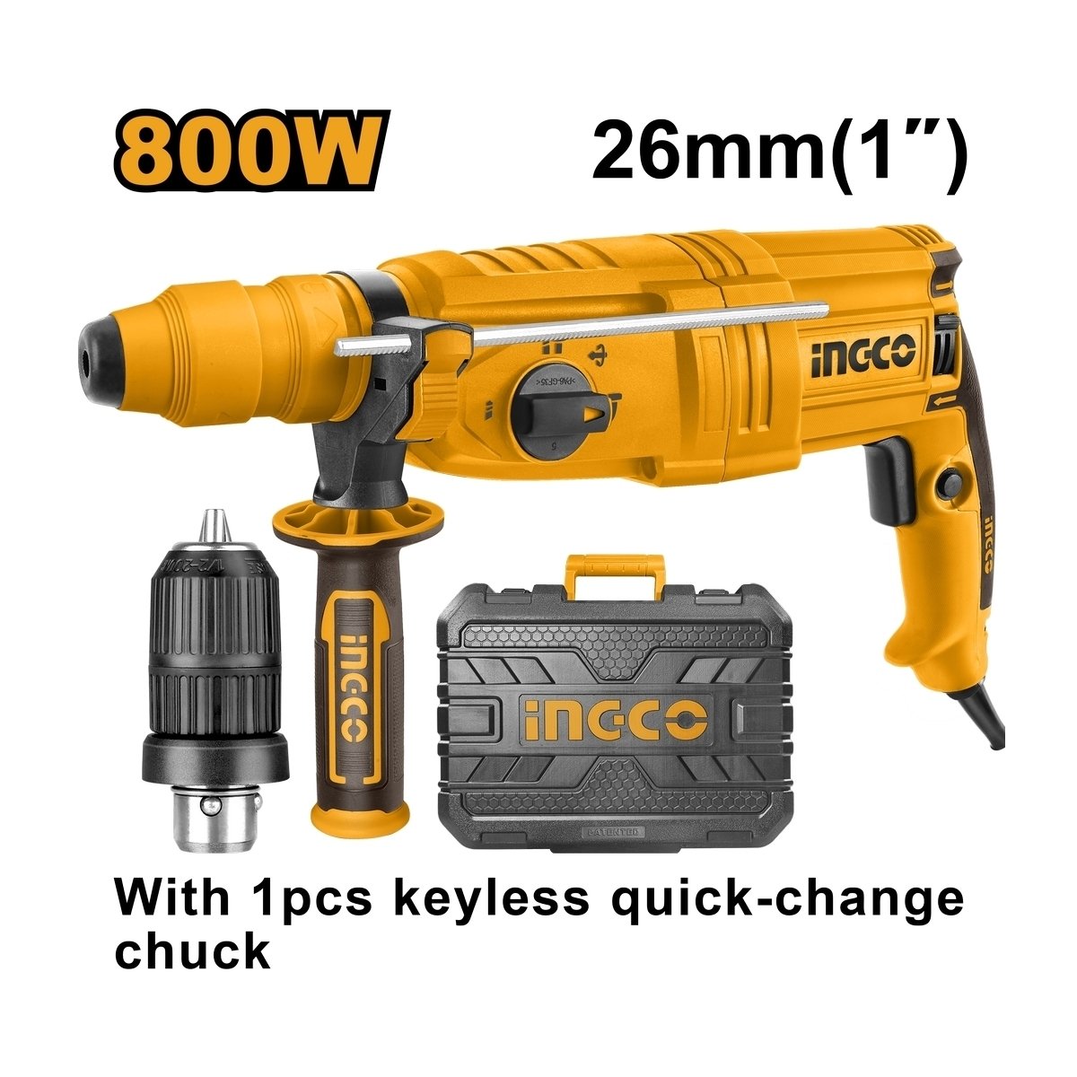 สว่านโรตารี่ INGCO 220V 26MM 800W I121-RGH9028-2 เปลี่ยนหัว