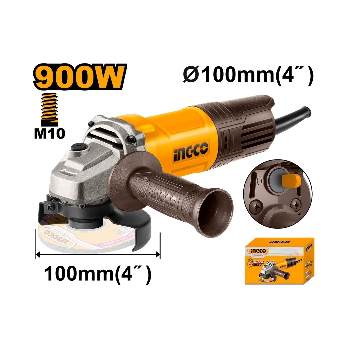 เครื่องเจียร 4" INGCO 220V 900W สวิทซ์ท้าย I121-AG900282