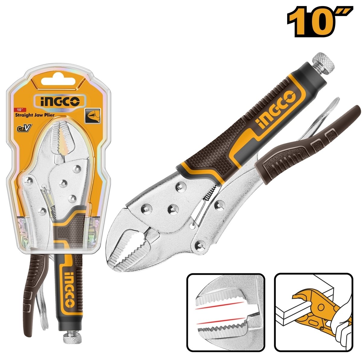 คีมล็อคปากตรง 10" INGCO I121-HSJP0110