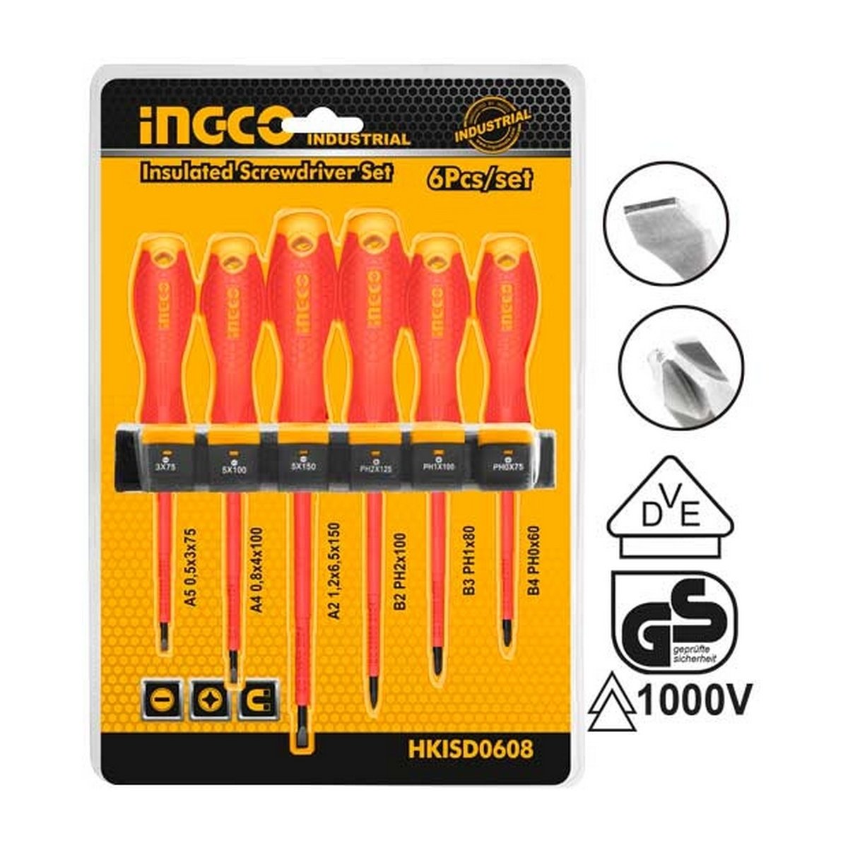 ชุดไขควงด้ามกันไฟฟ้า (6ชิ้น) INGCO HKISD0608