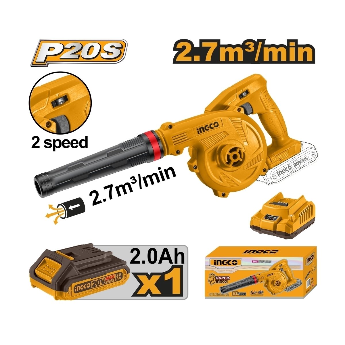 เครื่องเป่าลมไร้สาย INGCO 20V (ชุดแบต 1 ก้อน) I121-CABLI200181