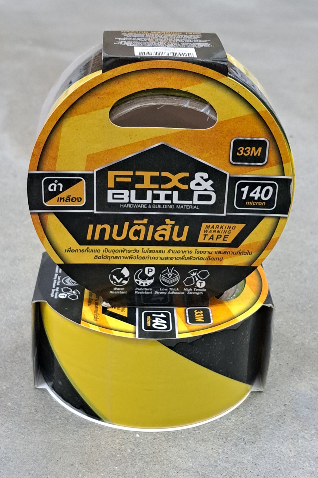 เทปตีเส้น 2" x 33M เหลืองดำ FIX&BUILD+