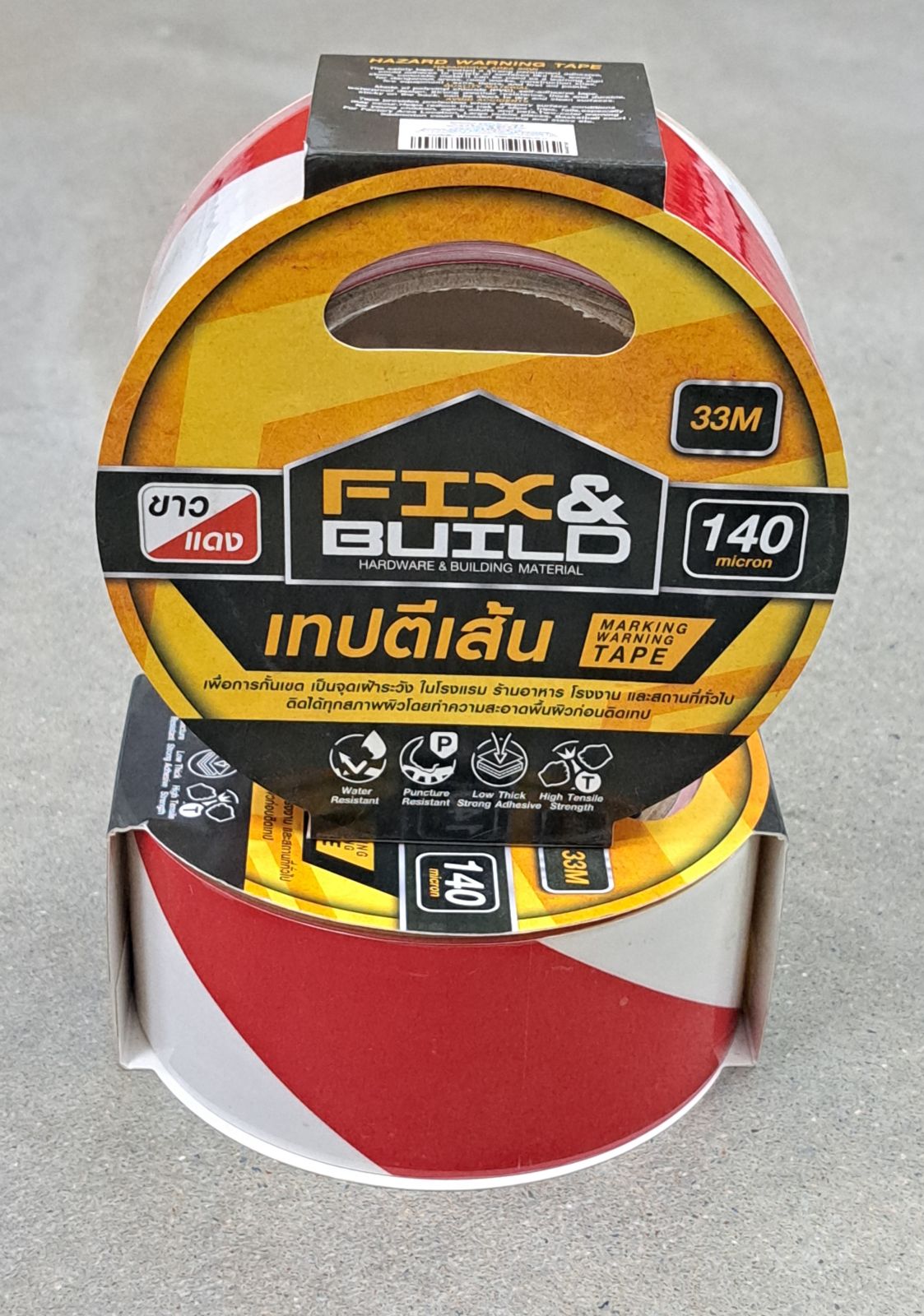 เทปตีเส้น 2" x 33M ขาวแดง FIX&BUILD+