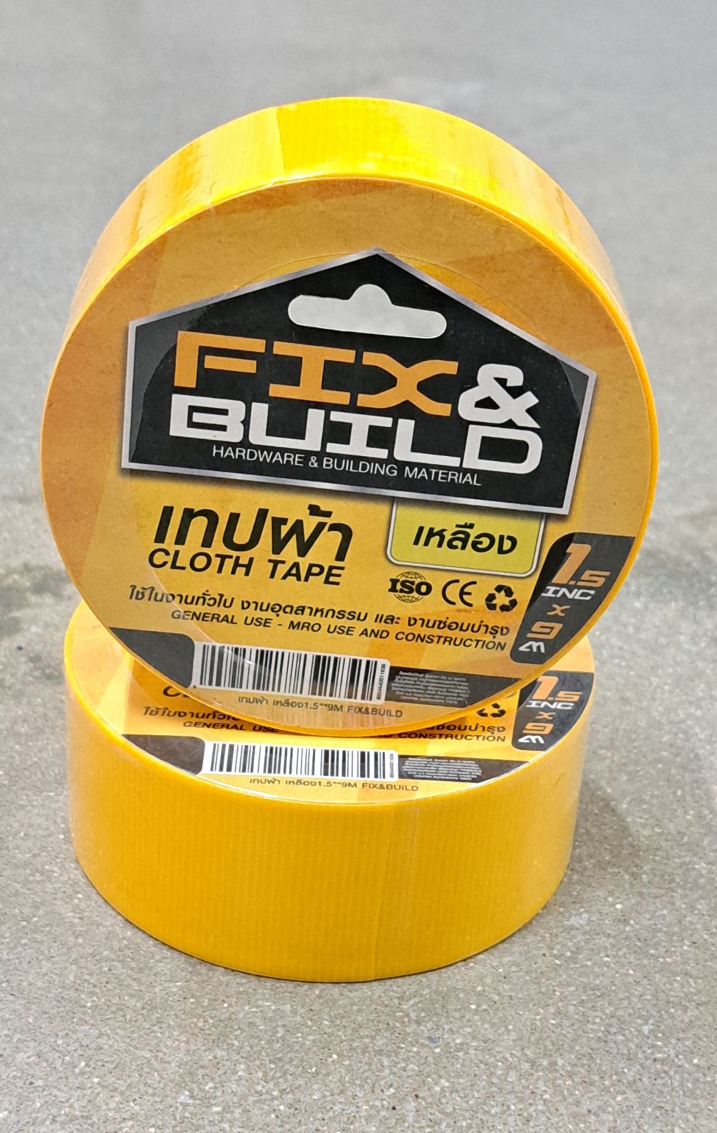 เทปผ้า เหลือง 1.5"*9M FIX&BUILD+