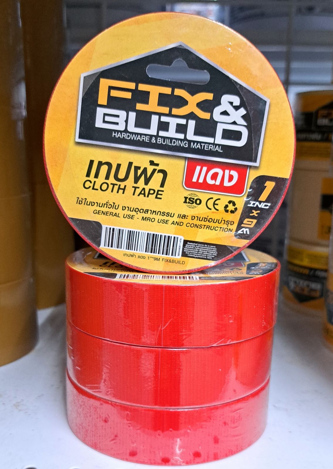 เทปผ้า แดง 1.5"*9M FIX&BUILD+