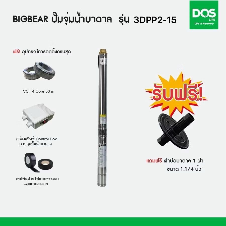 ปั๊มบาดาล ซัมเมอร์ส Big Bear รุ่น 3DPP2-15 220V