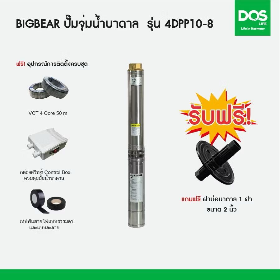 ปั๊มบาดาล ซัมเมอร์ส  Big Bear รุ่น 4DPP10-8 220V