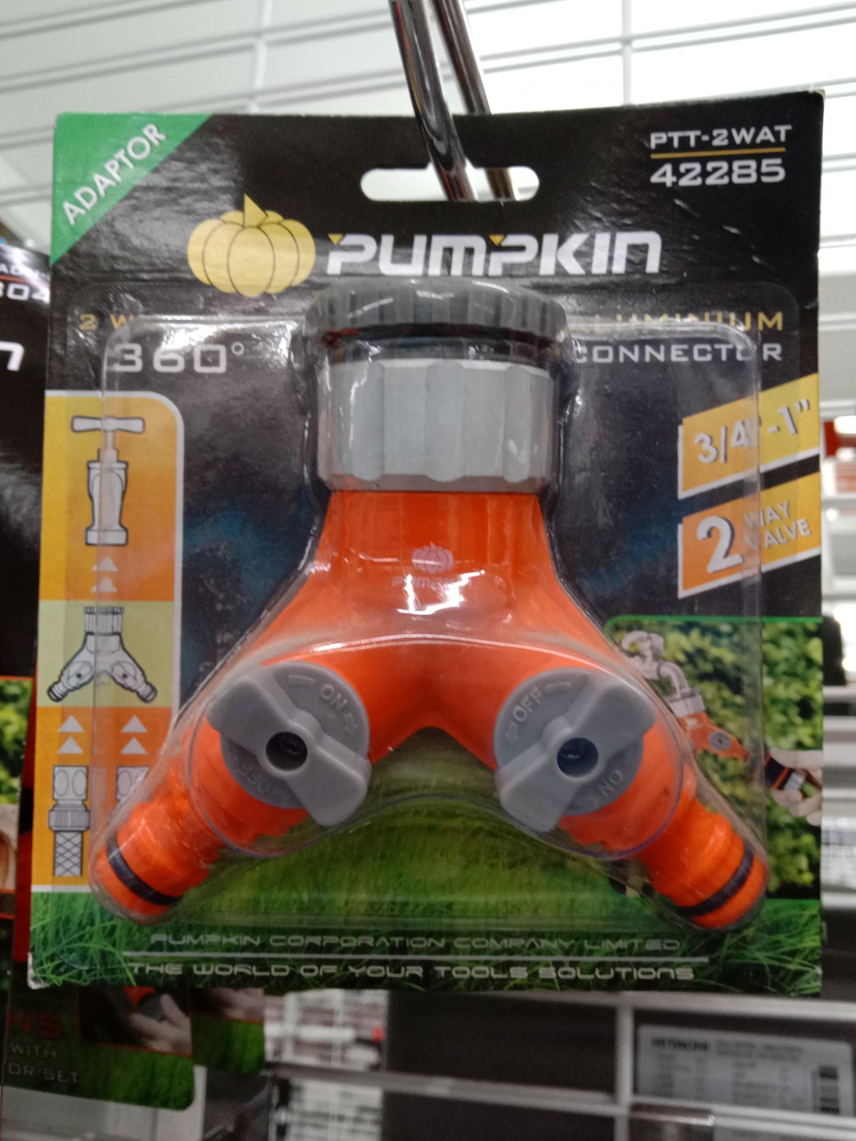 42285 วาวล์ก๊อกน้ำ 2 ทาง อลูมิเนียม + ข้อต่อ 3/4"-1" PUMPKIN