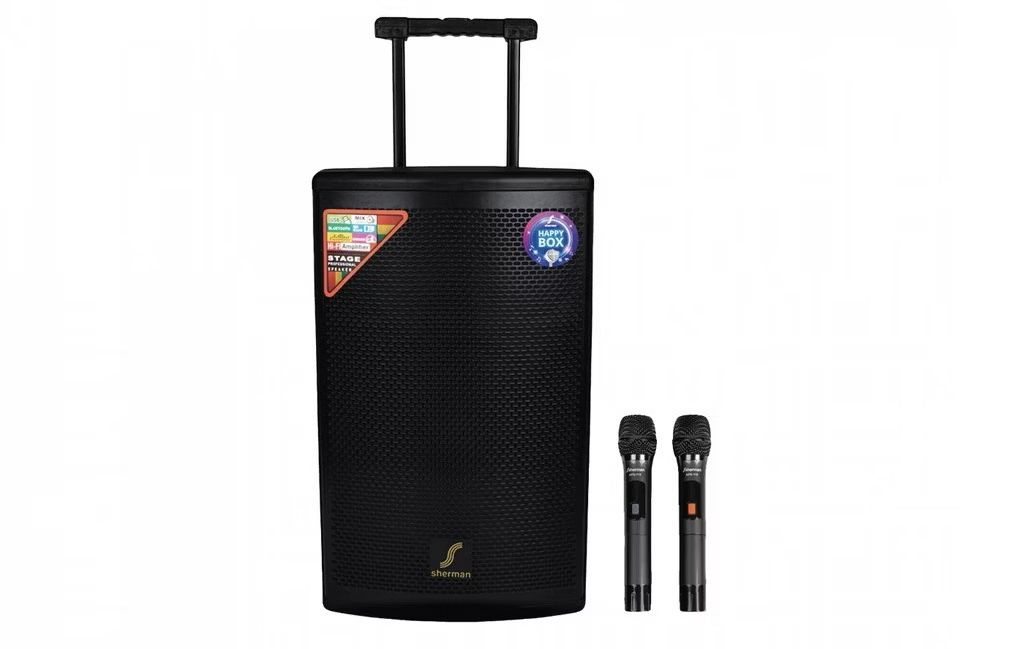 ลำโพงล้อลาก Sherman 15" SR-APS-115 100วัตต์ (12V/7000mAh) + ไมค์ลอย 2 ตัว