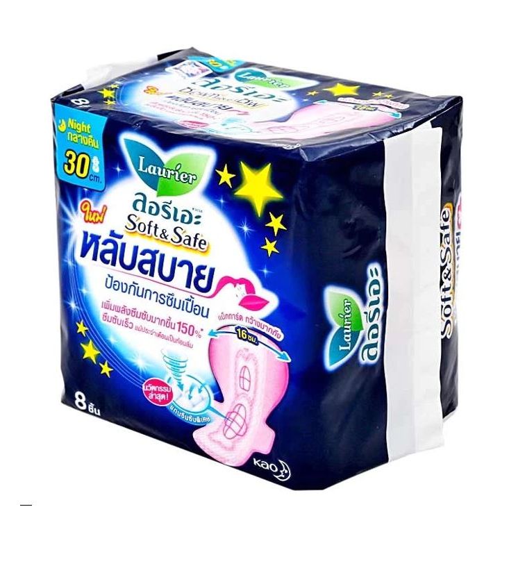 ผ้าอนามัย ลอรีเอะ ซอฟท์แอนเซฟ ไนท์ 30 ซม. (8 ชิ้น)