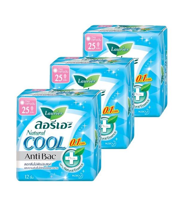ผ้าอนามัย ลอรีเอะ แนเชอรัล คูล 0.1 แอนตี้แบค 25 ซม. (12ชิ้น)