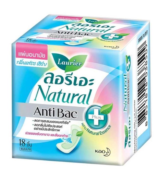แผ่นอนามัย ลอรีเอะ แนเชอรัล แอนตี้แบค กลิ่นเฟรชเฮิร์บ (18ชิ้น)
