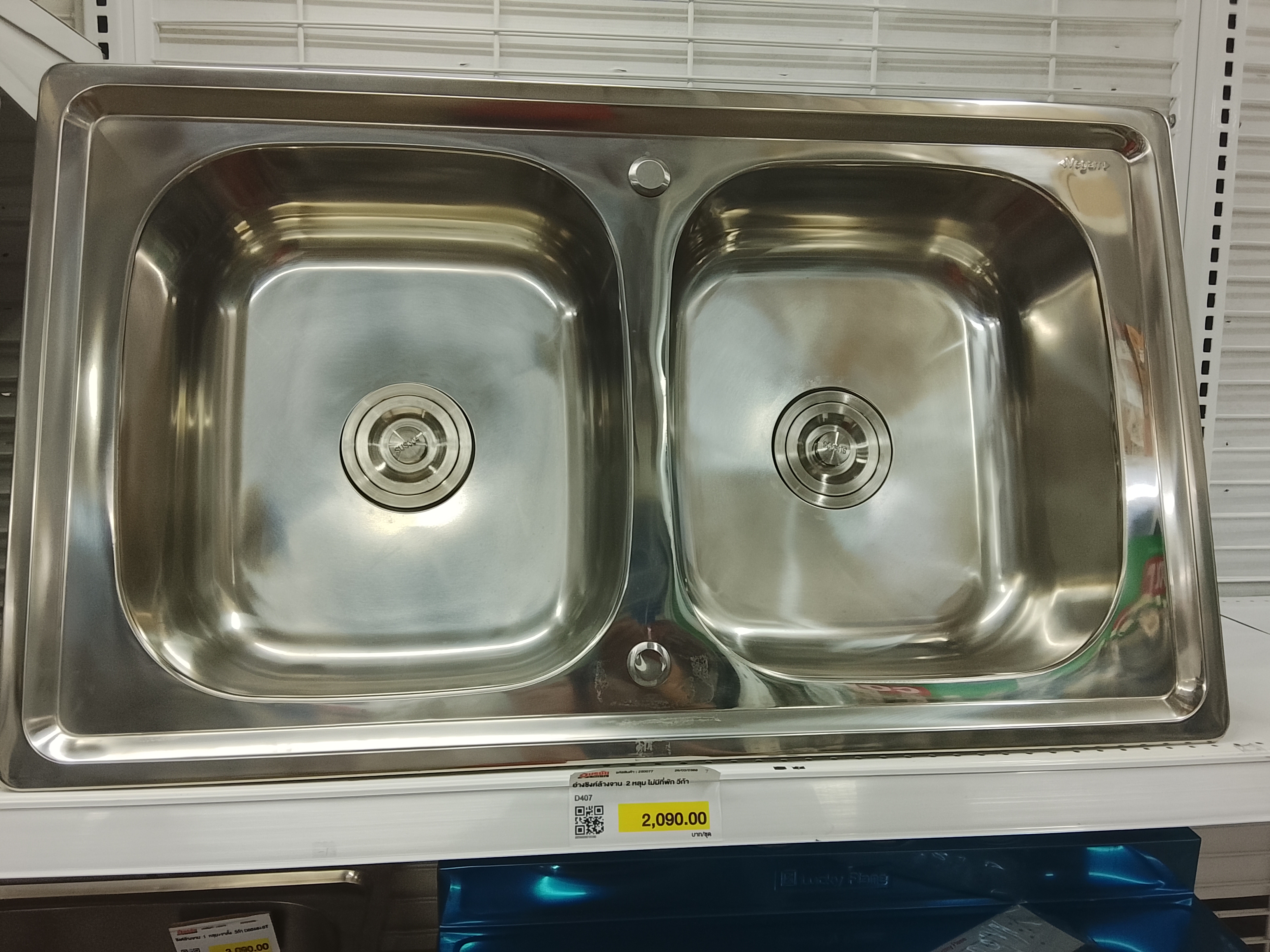อ่างซิงค์ล้างจาน  2 หลุม ไม่มีที่พัก วีก้า D407
