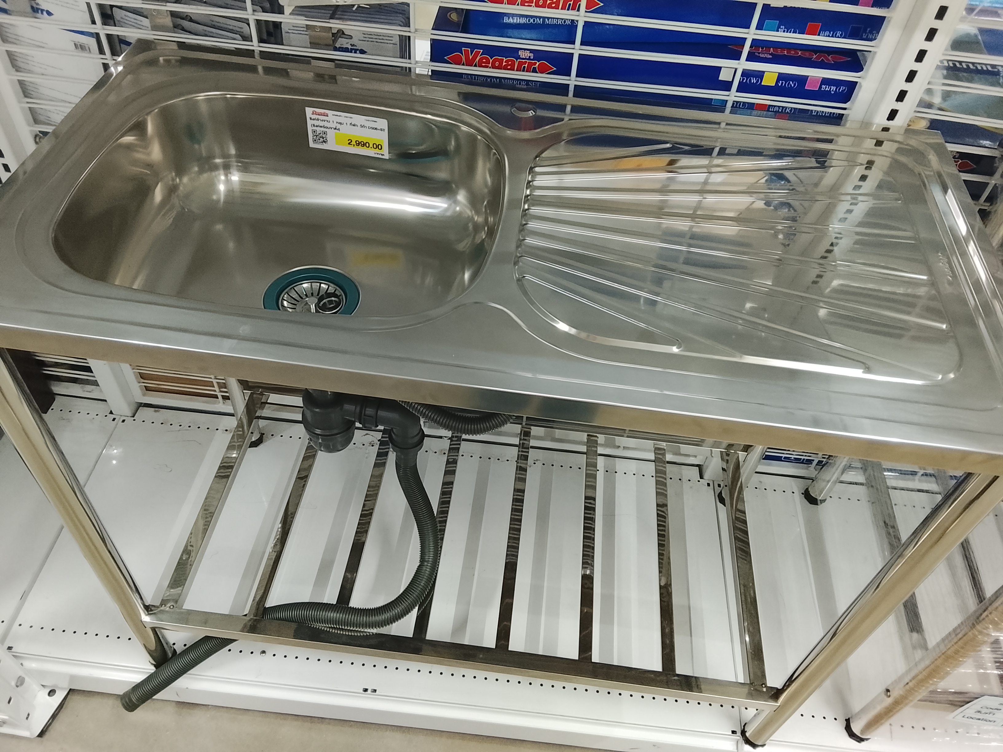 ซิงค์ล้างจาน 1 หลุม 1 ที่พัก วีก้า D506+ST (ซิงค์พร้อมขาตั้ง)